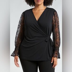 Mixed Media Wrap Top Anne Klein Plus